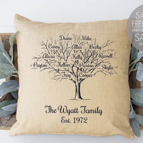 Family Tree, Family Tree Pillow, Gift for Mom, Mother of the Bride, Family Pillow, Anniversary Gift, Grandparents Gift, family name
