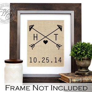 Crossing Arrows, Wedding Gift, Burlap Print, Burlap Last Name Print, Monogram Print, Wedding Date, Engagement Gift, Anniversary Gift,