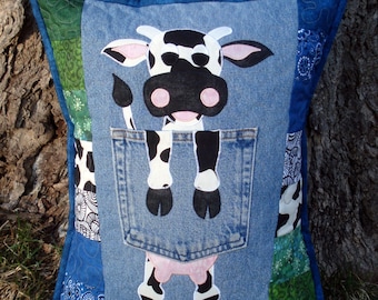 Sassy Cow Pillow Paper Pattern, Denim Applique Design