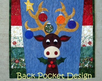 Rudy Reindeer Quilted Pillow Pattern: Upcycled Denim Applique (PDF Pattern)