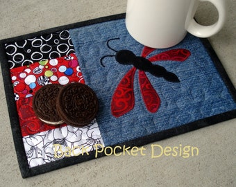 Dragonflies Quilted Pot Holders Hot Pad Trivet Mug Rugs Lavender Purple Mauve Handmade Doodaba