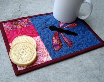 Dragonflies Quilted Pot Holders Hot Pad Trivet Mug Rugs Lavender Purple Mauve Handmade Doodaba