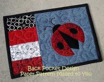 Paper Pattern for Ladybug Quilted Mug Rug Snack Mat
