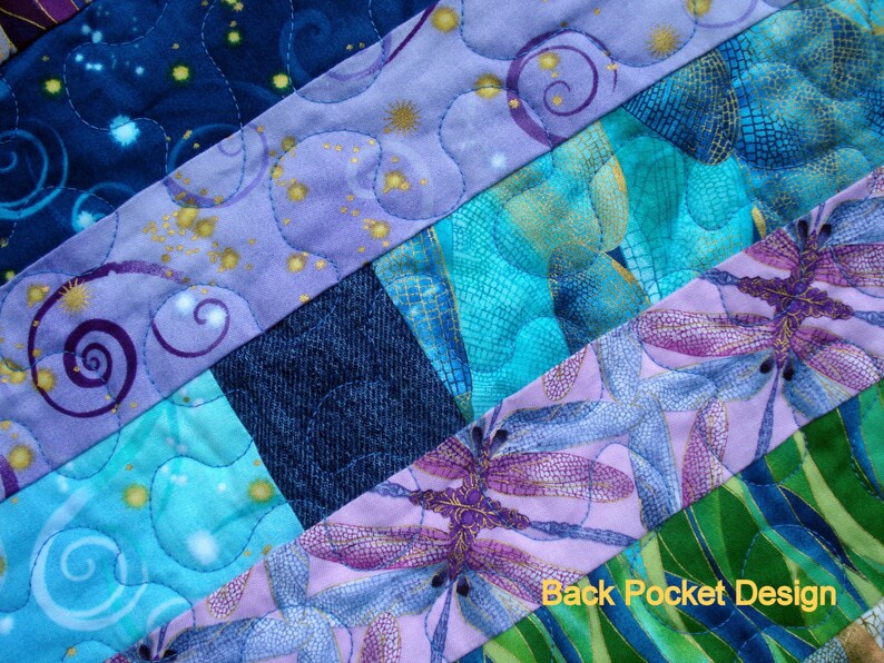 Purple Blue Dragonfly Throw Jelly Roll Race Quilt with Cotton Etsy