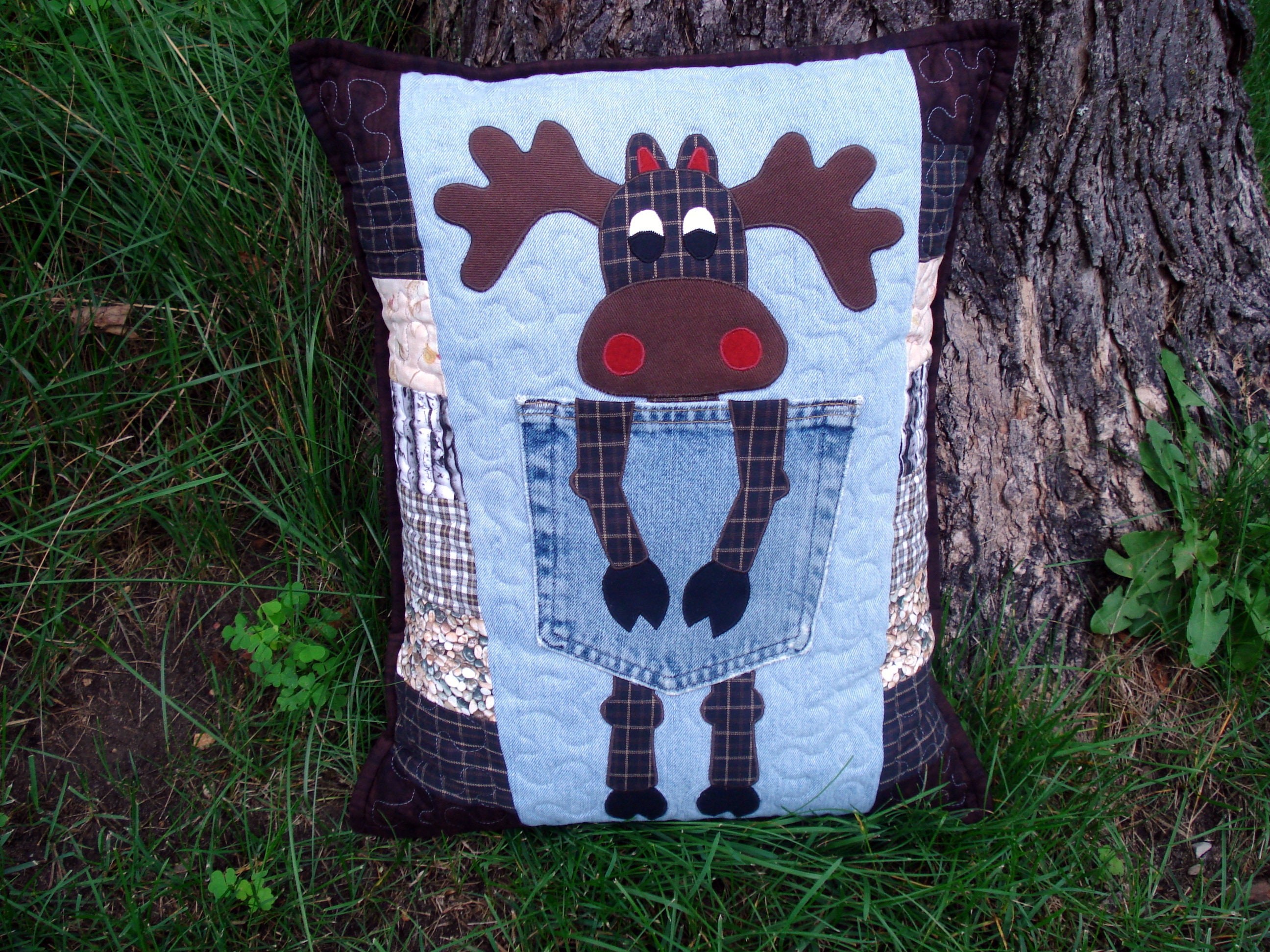 Pattern for Northern Moose Quilted Pillow Made With Upcycled Recycled