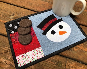 Digital PDF Pattern for Snowman Quilted Mug Rug Snack Mat