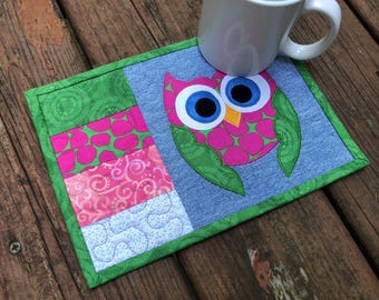 Paper Pattern for Owl Quilted Mug Rug Snack Mat