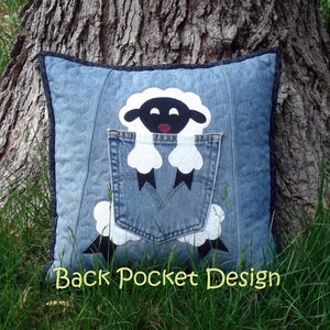 Pattern for Fluffy Sheep  Quilted Applique Pillow made with Upcycled Recycled Denim Jeans