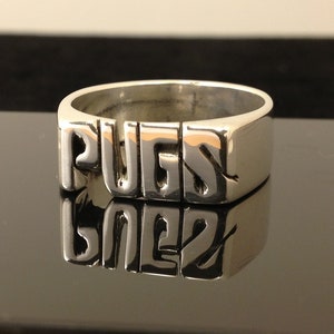 Large Medium Personalized Hand Carved Ring With Name Or Initials ( Silver )
