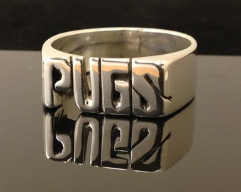 Large Medium Personalized Hand Carved Ring With Name Or Initials ( Silver )