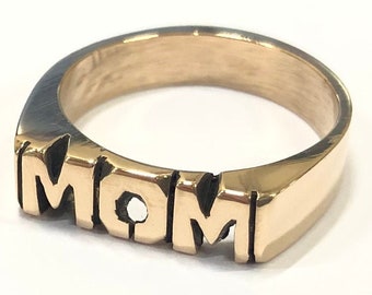 Mom Brass Ring, Hand Carved Personalized Ring Custom Made To Order, Gift For Mothers day, Friend, Sister