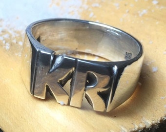 Model 5201 Large Hand Carved 925 Sterling Silver Ring With Initials
