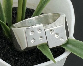 Lucky 7 Dice Ring Hand Carved In Solid Sterling Silver 925 Custom Made To Order (Hand Crafted) Gift For Craps Players, Or Casino Fans