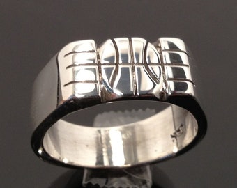 Large Hand Carved Basket Ball Ring on Solid 925 Sterling Silver
