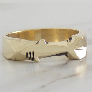 Model 1206 Shark Ring Hand Carved Solid Yellow Brass Hand Made Custom Unique