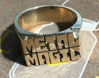 Thick Brass Ring Two Names Stacked Hand Carved (Custom) Personalized Made To Order Model 1602 Gift Mothers, Fathers Day