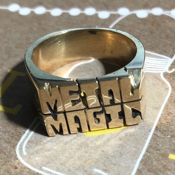 Thick Brass Ring Two Names Stacked Hand Carved (Custom) Personalized Made To Order Model 1602 Gift Mothers, Fathers Day