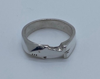 Shark Ring Hand Carved 925 Sterling Silver Hand Made Custom Unique Model 3210, Gift Marine Biologist, Scientist