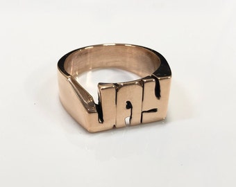 Brass hand carved initial ring (any size ) (any letters or numbers or name)