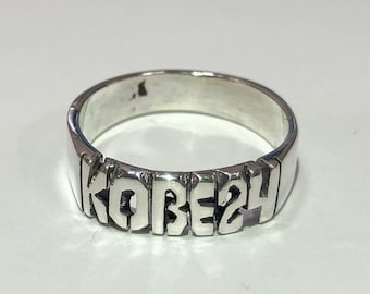 Hand carved name initial ring 925 sterling silver Kobe 24 personalized ring