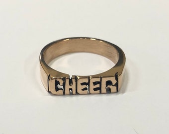 Hand carved name initial ring Brass Cheer personalized ring