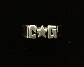 Model 3205 Hand Carved Initial Star Initial Design On Solid 925 Sterling Silver (Letters of Your Choice)