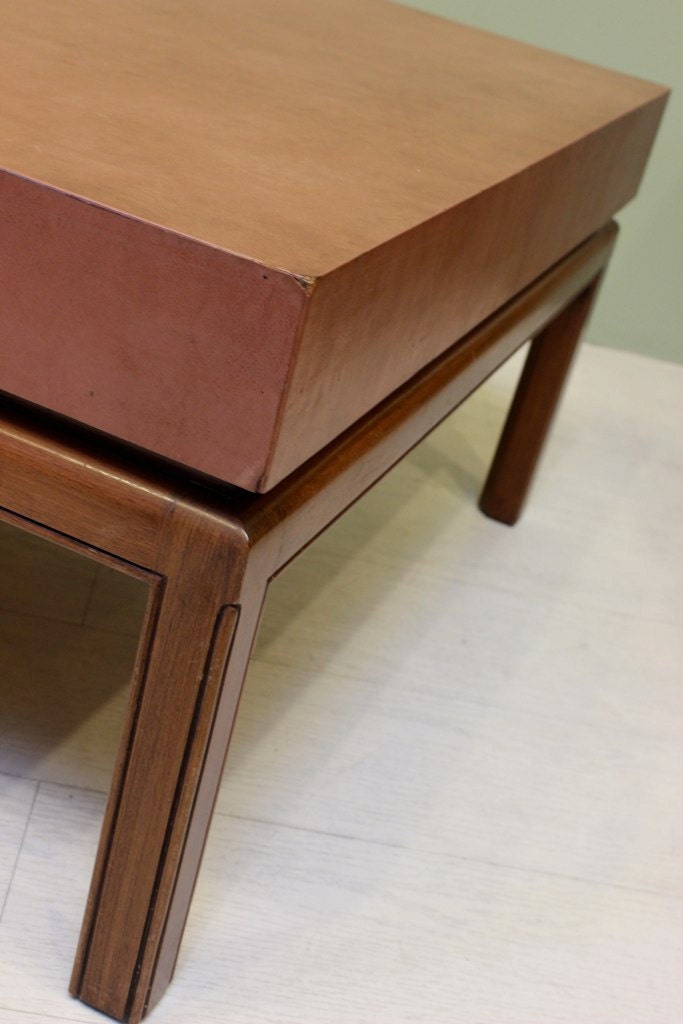 Mid Century Modern Coffee Table with Leather Top square Etsy