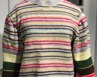 Handmade Multicolored Striped Wool Sweater c. 1970
