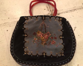 hand embroidered needlework tote