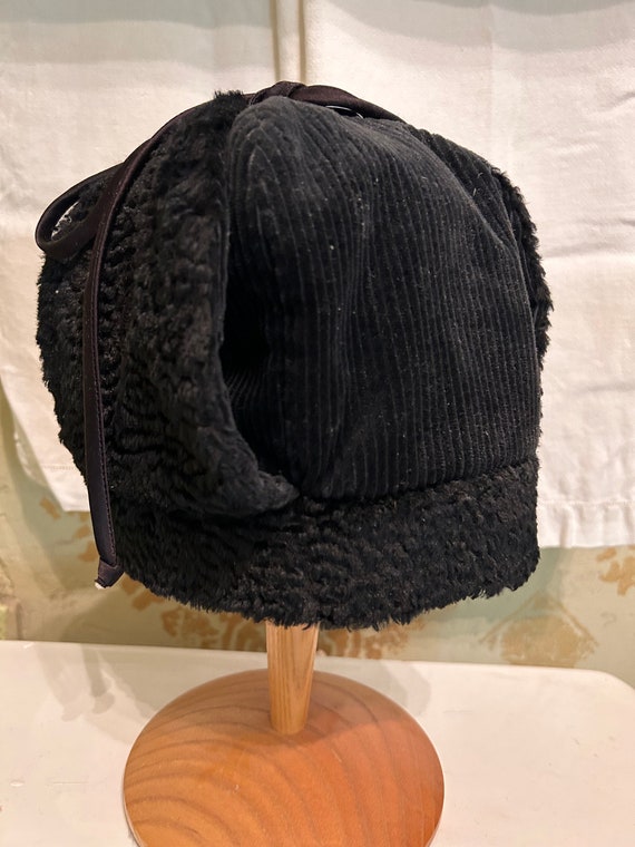 Russian Black Corduroy Ushanka Hat-winter, faux fu
