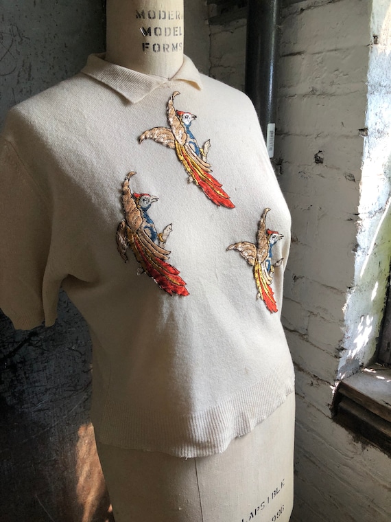 cashmere WWII sweater with appliques