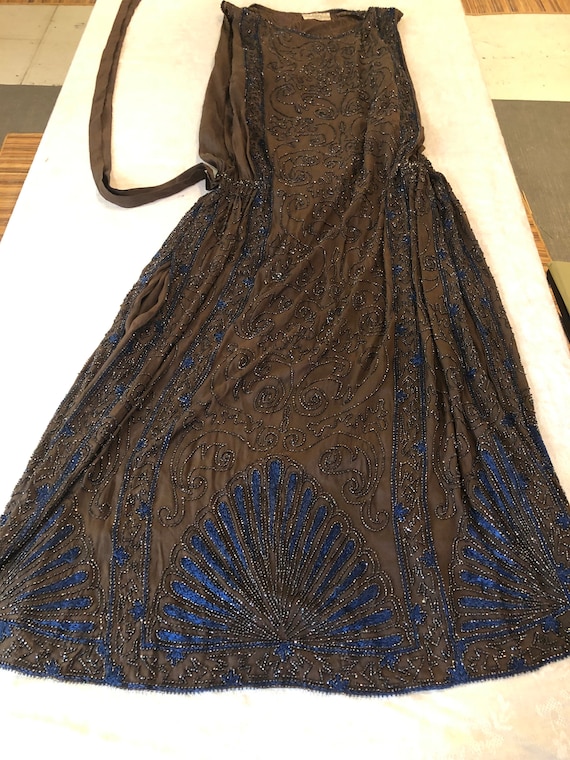 1920 Paris chocolate brown beaded gown