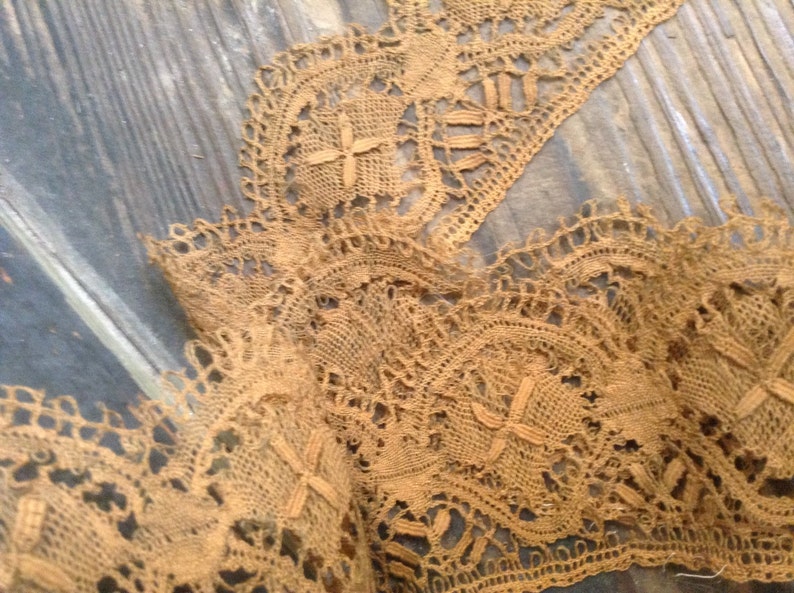 3 yards-Handmade lace cocoa brown Victorian image 3