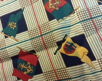 2 Lengths of silk - vintage fabric cuts-flags-nautical-insignia