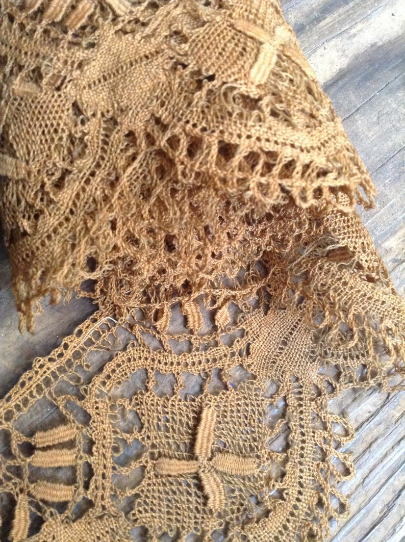 3 yards-Handmade lace cocoa brown Victorian image 4