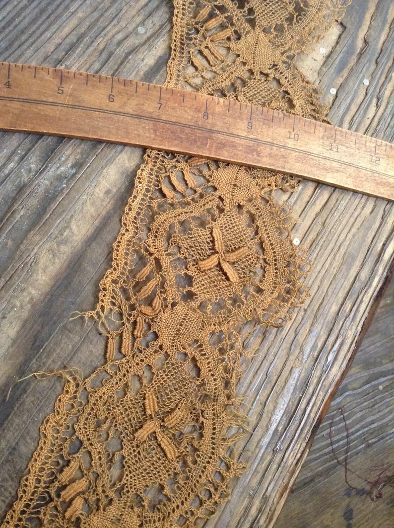 3 yards-Handmade lace cocoa brown Victorian image 2