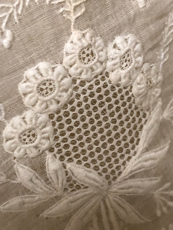 Early 1800's whitework embroidered shawl - image 3