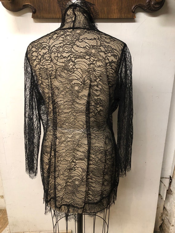 Black silk chantilly lace jacket - image 2