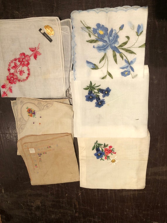 6 Embroidered vintage hanky assortment