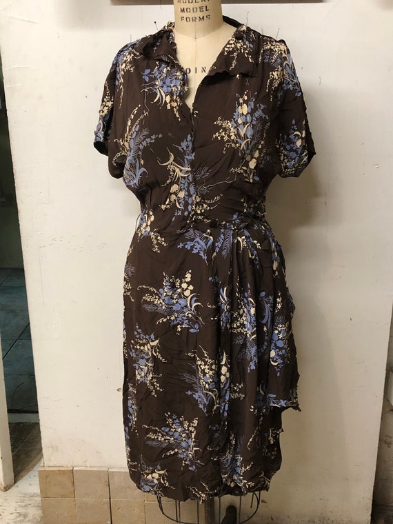 1940’s floral silk crepe dress in pieces - image 7