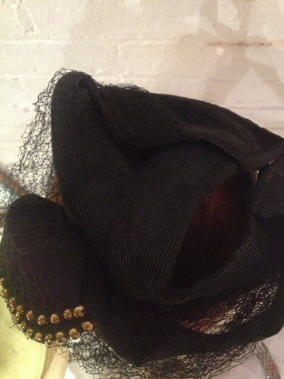 1940s studded black perchy hat - image 3