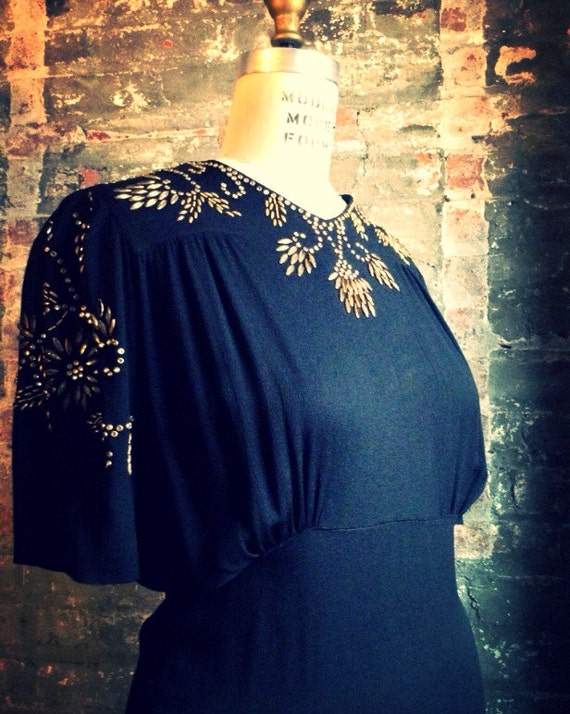 1940's Black and Gold Dress - Studded vintage
