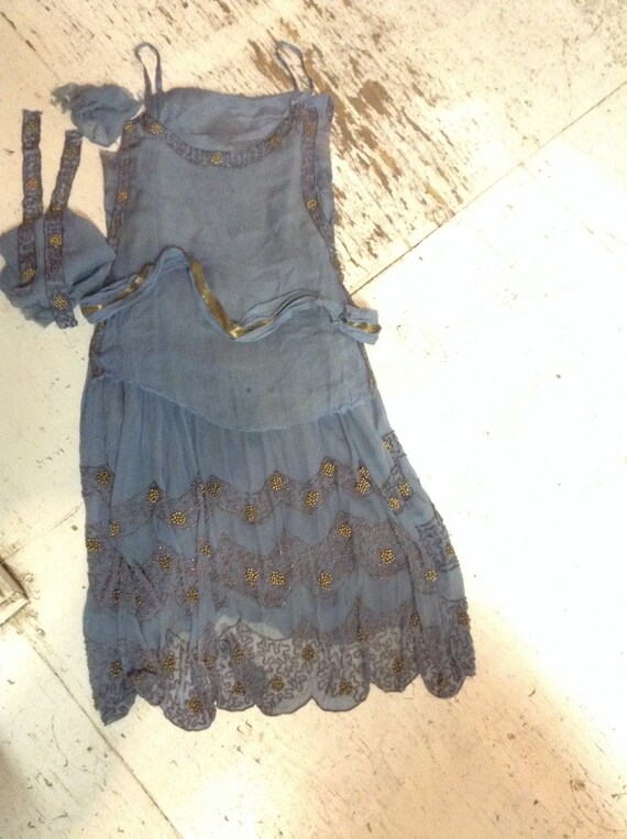 1920's Beaded Chiffon Flapper Dress