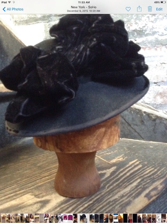 1940's black felt perchy hat - Gem