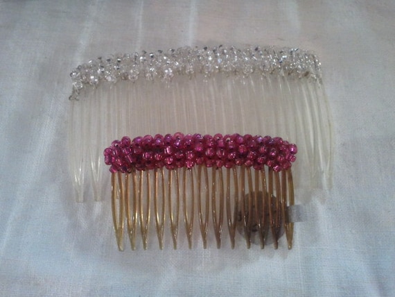 2 piece set crystal Beaded Hair Combs - image 1