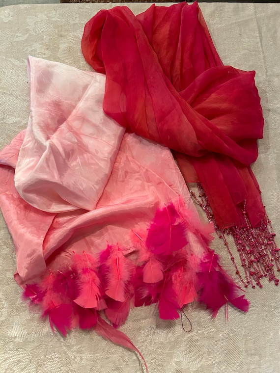 Two pink embellished scarves