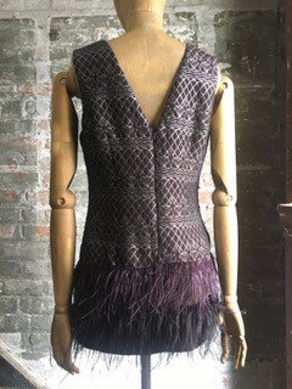 Purple brocade mini feather dress  size S - image 3