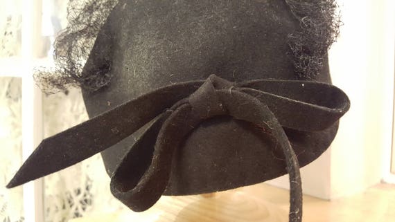 Black Vintage Felt Hat with Mink 1940 - image 7