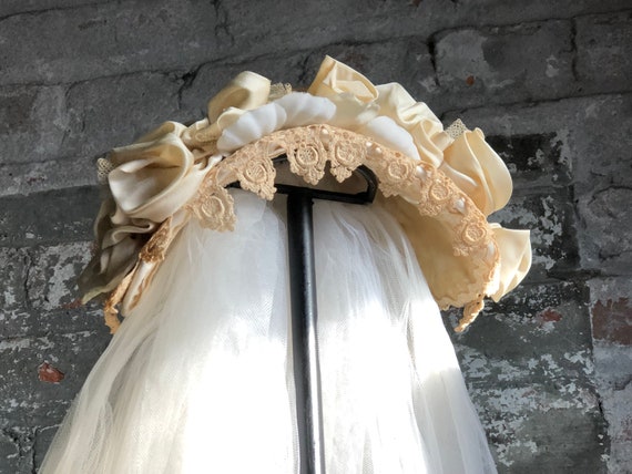 Lace and silk Wedding Headpiece and veil - image 1