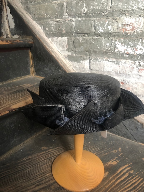 Black straw Edwardian suffragette hat c. 1905